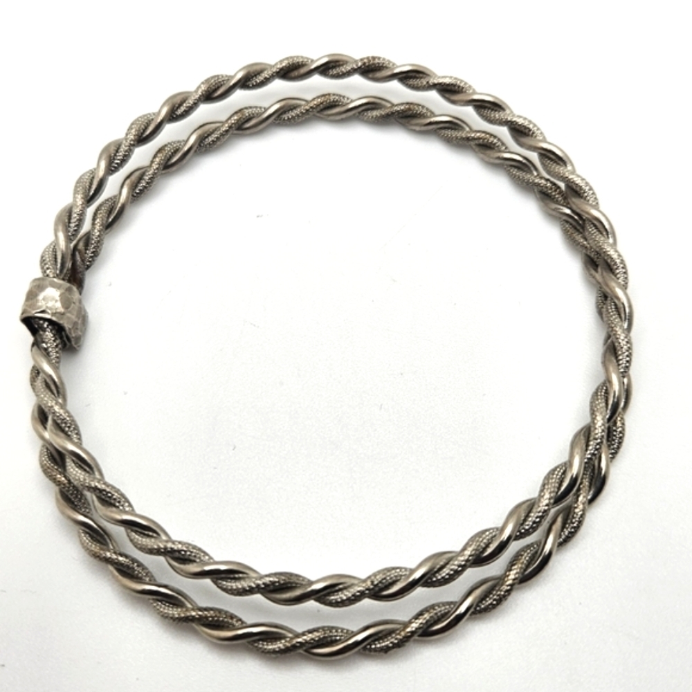 🟢3/$19🟢 Handmade Silver Twisted Double Dual Bangle Bracelet Stack - Picture 7 of 7